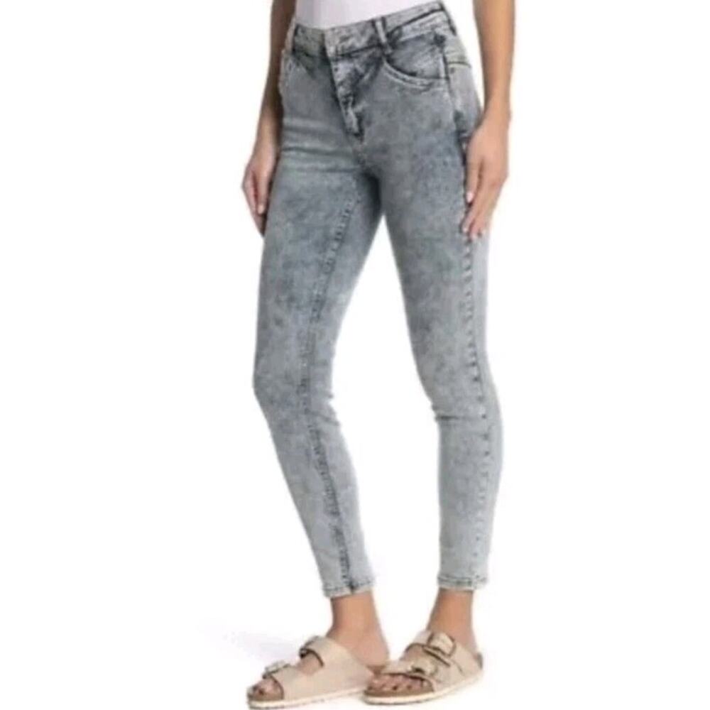 Free People Gray Acid Wash Skinny Jeans Women 26 Black Pants 4 Stretch New